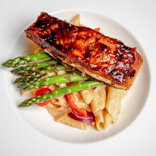 Jerk Salmon Rasta Pasta.